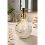 ANGDESİGN Celina Cam Sıvı Sabunluk || GOLD BEYAZ || Modern Lüks Banyo Aksesuarı Dekoratif Sıvı Sabunluk Sabun Dispenseri Banyo & Mutfak İçin Tezgah Üstü Lavabo || GOLD POMPALI || Bulaşık Deterjanı El Sabunu
