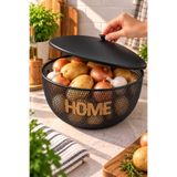 ANGDESİGN DATÇA Kapaklı Patates-Soğanlık SİYAH-BÜYÜK Çok Amaçlı Metal Sepet HOME Yazılı Patates Soğan Sepeti Metal Meyvelik Sebzelik Saklama Kabı Mutfak Organizer Masaüstü & Tezgah Üstü Düzenleyici