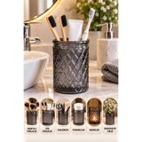ANGDESİGN Dekoratif Cam Diş Fırçalık FÜME || Çok Amaçlı Banyo Düzenleyici Makyaj Fırçalık Kalemlik Pamukluk Tealight Mumluk Masaüstü Organizer Dekoratif Obje Biblo || CAM || Dekorasyon Ev Yaşam Diş Fırçası