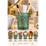 ANGDESİGN Dekoratif Cam Diş Fırçalık YEŞİL || Çok Amaçlı Banyo Düzenleyici Makyaj Fırçalık Kalemlik Pamukluk Tealight Mumluk Masaüstü Organizer Dekoratif Obje Biblo || CAM || Dekorasyon Ev Yaşam Diş Fırçası