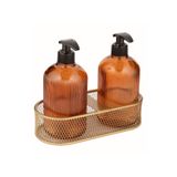 AngDesign Deniz Cam Sıvı Sabunluk 2'li-Metal Altın Standlı-Amber