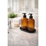 ANGDESİGN Marbella Sıvı Sabunluk 2.li Standı / Amber-Siyah Taban • Banyo Seti & Mutfak Seti Tezgah Üzeri || | Cam Sıvı Sabunluk Modern Tasarım Banyo Dekoru Lavabo Üstü Premium Misafir Banyosu