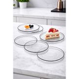 ANGDESİGN Marsilya Cam 21 CM Kek-Tatlı Tabağı 6lı Şeffaf•• SİYAH KENARLI ••Lüks Pasta Takımı Pasta Tabak Çeyizlik Misafir Tabağı Cam Tabak Servis Tabağı Tabak Hediyelik Cam Tabak Servis Tabağı Cam Mutfak Tabak