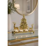 ANGDESİGN Metal 4’lü Tealight Yılbaşı Mumluk – Dekoratif Ağaç Geyik Silüetli-ANTİK-ESKİTME •• Salon Konsol || Dekoratif Obje Biblo Mumluk Salon Dekorasyon Tealight Mum Tabağı Ev Dekoru Hediyelik Yılbaşı Biblo