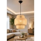 ANGDESİGN Naturel 3 Katlı Hasır Tekli • Rattan Bohem Sarkıt Avize Modern Tasarım Oturma Odası Bambu Modern Tekli Sarkıt Avize Modelleri Tavan Lambası Hasır Avize Rattan Avize Bambu Avize Salon Avizesi Dekoratif