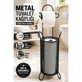 ANGDESİGN Siyah Sepetli Tuvalet Kağıtlığı Wc Kağıtlık Yedekli Metal Tuvalet Kağıdı Standı Tutacağı Askısı Banyo Organizeri Lüks Banyo Aksesuarları Dekoratif Tuvalet Kağıtlığı Ayaklı Tuvalet Kağıtlığı