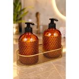 ANGDESİGN Yıldız Cam Sıvı Sabunluk 2'li-metal Altın Standlı-amber •• Mutfak & Banyo Tezgah Üstü Modern Tasarım Banyo Dekor Mutfak Tezgah Üzeri Düzen Bulaşık Deterjanı Sıvı El Sabunu Duş Jeli Şampuan Hediyelik
