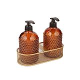 AngDesign Yıldız Cam Sıvı Sabunluk 2'li-Metal Altın Standlı-Amber