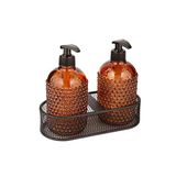 AngDesign Yıldız Cam Sıvı Sabunluk 2'li-Metal Siyah Standlı-Amber