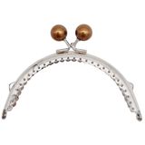 Angel Çanta Aksesuar 10.5 cm Gümüş Metal Kahverengi Toplu Oval Cüzdan Klipsi Çanta Bursu Model 2