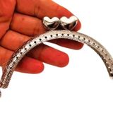 Angel Çanta Aksesuar 10.5 cm Oval Cüzdan Klipsi Cüzdan Bursu Gümüş Renk Kalpli Model