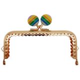 Angel Çanta Aksesuar 10.5 cm Renkli Şeker Başlıklı Dikdörtgen Cüzdan Çanta Klipsi Bursu Light Gold Metal
