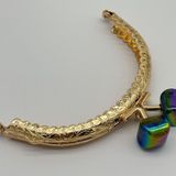Angel Çanta Aksesuar 10 cm Light Gold Oval Cüzdan Çanta Klipsi Bursu Yanardöner Yeşil