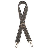 Angel Canta Aksesuar 120X3 Cm Polyester Kolon Canta Sapi Koyu Kahve Renk Bej Seritli Light Gold Metalli