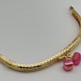 Angel Çanta Aksesuar 15.5 cm Light Gold Oval Cüzdan Çanta Klipsi Bursu Koyu Pembe