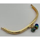 Angel Çanta Aksesuar 15.5 cm Light Gold Oval Cüzdan Çanta Klipsi Bursu Yanardöner Yeşil