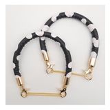 Angel Canta Aksesuar Cift Kisa Kordon Canta Sapi Siyah Beyaz Leopar Light Gold Metalli