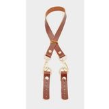 Angel Çanta Aksesuar Kızıl Kahve Renk 60x1.5 cm Gerçek Deri Çanta Sapı Light Gold Metalli