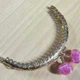 Angel Çanta Aksesuarları Angel Çanta Aksesuar 10 cm Light Gold Oval Cüzdan Çanta Klipsi Bursu Koyu Pembe