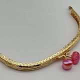 Angel Çanta Aksesuarları Angel Çanta Aksesuar 15.5 cm Light Gold Oval Cüzdan Çanta Klipsi Bursu Koyu Pembe