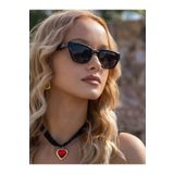 Angel Eyes Geometrik Tasarım Siyah Kemik Çerçeve Siyah Cam Kadın Güneş Gözlüğü CE Belgeli UV400 Koruma