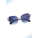 Angel Eyes Kadın Güneş Gözlüğü Cat Eyes Tasarım Gold Çerçeve Üçgen Işlemesi Siyah Cam