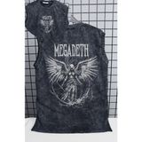 Angel Megadeth Sırt Baskılı Yıkamalı Kolsuz Tişört, Unisex Rock Band Temalı Sıfır Kollu Retro Atlet - Siyah - 2XL