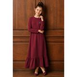 Angel&Co. Girls Clothing Kız Çocuk Koyu Kırmızı Uzun Kollu Maksi Tesettür Penye Elbise