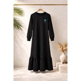 Angel&Co. Girls Clothing Kız Çocuk Siyah Uzun Kollu Maksi Tesettür Penye Elbise