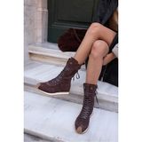 Angelina Jones Carmira Kadin Kahve Gercek Suet Boksor Sneaker Bot - Kahverengi