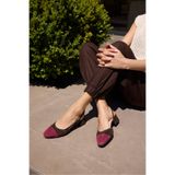 ANGELİNA JONES CHALO KADIN KAHVE DERI SUET BORDO GARNILI SLINGBACK TOPUKLU AYAKKABI