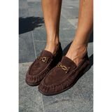 ANGELİNA JONES GINTO KADIN KAHVE HAKIKI SUET BUZGULU ITHAL TOKA MAKOSEN DIKISLI LOAFER AYAKKABI