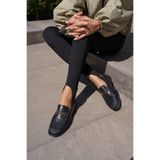 ANGELİNA JONES GINTO KADIN SIYAH HAKIKI DERI BUZGULU MAKOSEN DIKISLI LOAFER AYAKKABI