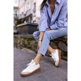 Angelina Jones Gordon Kadın Bej Cilt Leopar Garnılı Sneaker - Beyaz
