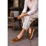 ANGELİNA JONES NAZSA KADIN KAHVERENGİ SÜET TOKALI ESPADRIL TABAN LOAFER AYAKKABİ