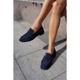 ANGELİNA JONES RUBBY KADIN LACIVERT SUET MAKOSEN DIKISLI LOAFER AYAKKABI