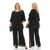 angelino butik Büyük Beden Kayık Yaka Dökümlü Bluz ve Pantolon Abiye Takım ND4024