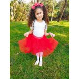 Angels Collection Kız Çocuk Tütü Etek- Kırmız Beyaz Puantiyeli - Astarlı