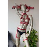 Angels Passion Kırmızı Şık Deri Jartiyer Harness Takım