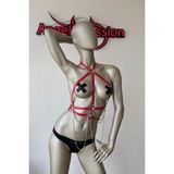 Angels Passion Kırmızı ve Zincir Detaylı Şık Deri Harness