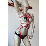 Angels Passion Vücudu Saran Kırmızı Deri Harness Fantazi Giyim