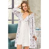 Angel's Story Kadın Saten İp Askılı Sabahlıklı Pijama Takımı, Ekru, XL