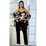 Angel's Story Kadın Saten İp Askılı Sabahlıklı Pijama Takımı, Siyah, M Beden