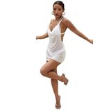 Angelsin Askılı Yumuşacık Tül Pareo Plaj Elbisesi Kimono Kaftan (Beyaz, M)