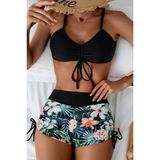 Angelsin Büzgü Ayarlı Baskılı Bikini Takımı Siyah 38