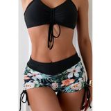 Angelsin Büzgü Ayarlı Baskılı Deniz Şortu Bikini Alt Siyah