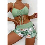 Angelsin Büzgü Ayarlı Baskılı Deniz Şortu Bikini Alt Yeşil 36