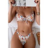 Angelsin Çiçek Baskılı Kadın Bikini Takımı 2 Parça Astar ve Desteksiz Tasarım ile - Çok Renkli - 36