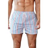 Angelsin Erkek Basic Standart Boy Renkli Çizgili Baskılı Mayo Cepli Deniz Şortu Beyaz - XL