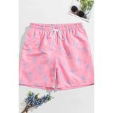 Angelsin Erkek Basic Standart Boy Şık Palmiye Baskılı Mayo Cepli Deniz Şortu - 2XL - Pembe
